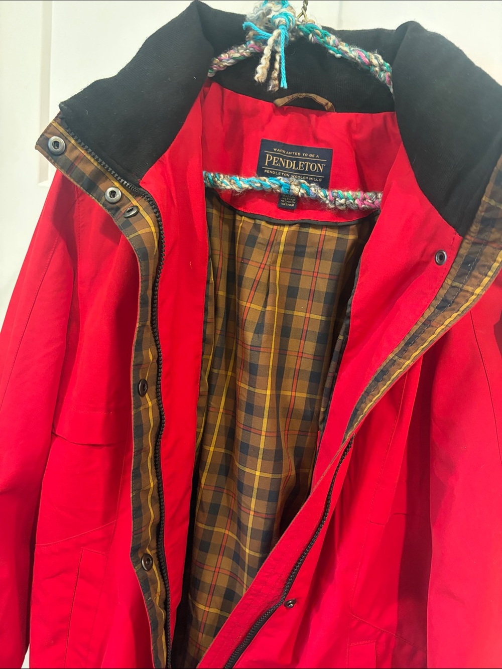 Pendleton Red Trench Coat with Black Collar - Picture 4 of 6